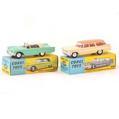 Lot 128 - Two Corgi Toys; no.219 Plymouth Sports Suburban Station Wagon, no.214 Ford Thunderbird.