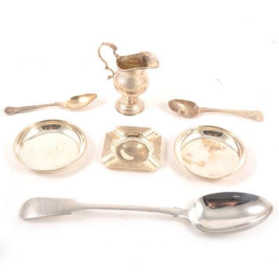 Lot 169 - Sheffield and Newcastle silver flatware, ashtray, pair of dishes, cream jug.