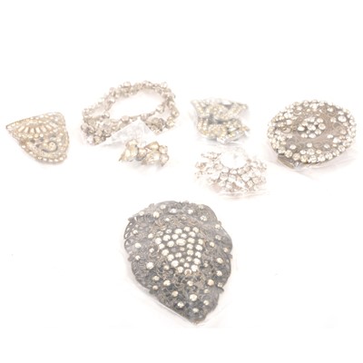 Lot 349 - A collection of vintage paste brooches, clips, necklaces, buckles, earrings, bracelets