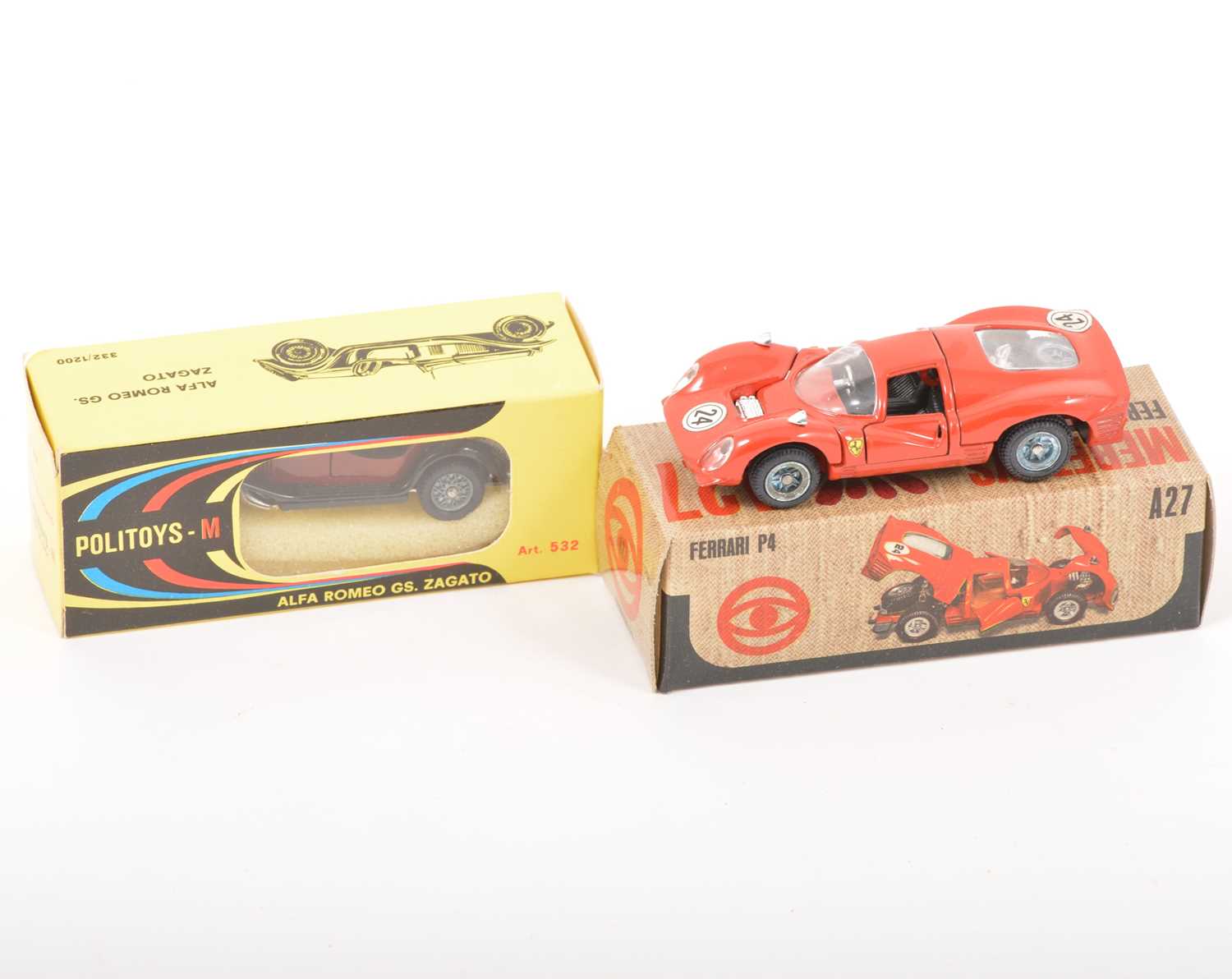 Lot 178 - Two Italian die-cast model cars; Mebetoys Ferrari P4, Politoys Alfa Romeo SG Zagato