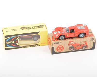 Lot 178 - Two Italian die-cast model cars; Mebetoys Ferrari P4, Politoys Alfa Romeo SG Zagato