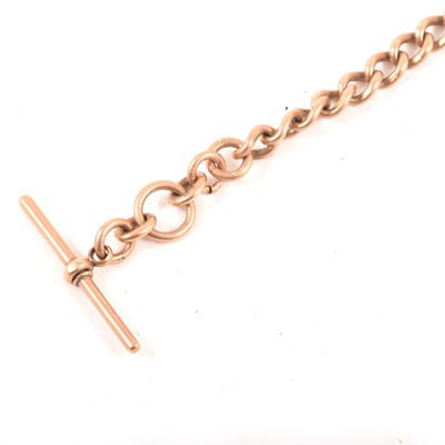 Lot 193 - A 9 carat rose gold solid curb link single watch albert chain.