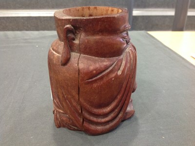 Lot 27 - Chinese carved hardwood brush pot