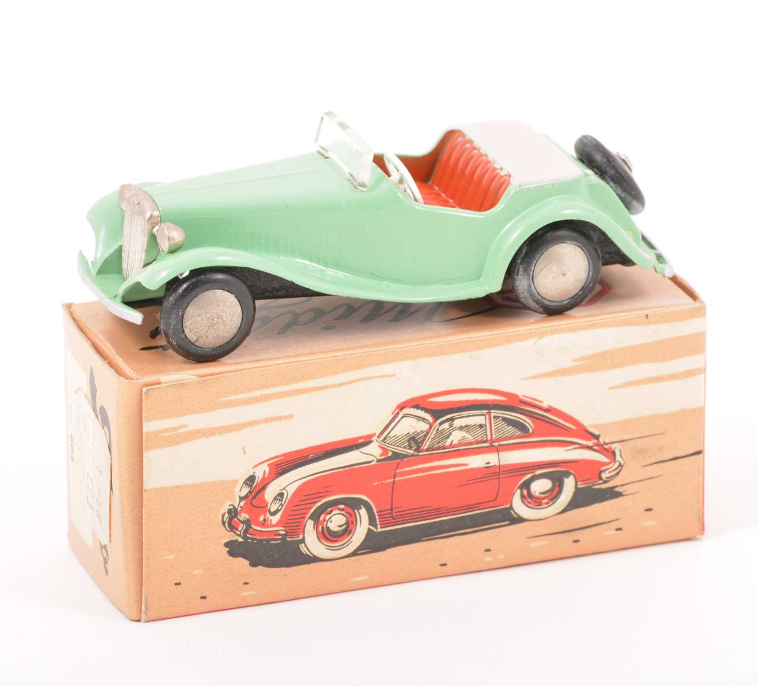 Lot 163 - Tekno Toys Denmark; no.804 Porsche 1500 Super, pale green body, red seats, spun hubs, in original box.