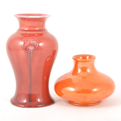 Lot 16 - A William Moorcroft 'Flammian' ware vase for Liberty & Co, circa 1920, and an orange lustre vase
