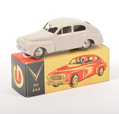 Lot 160 - Geno Toys Sweden; Volvo PV 444, pale grey body, spun hubs, in original box.