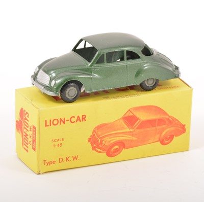 Lot 161 - Lion Car Denmark 1:45 scale model; no.1053 Type DKW, dark green body, plastic hubs, in original box.