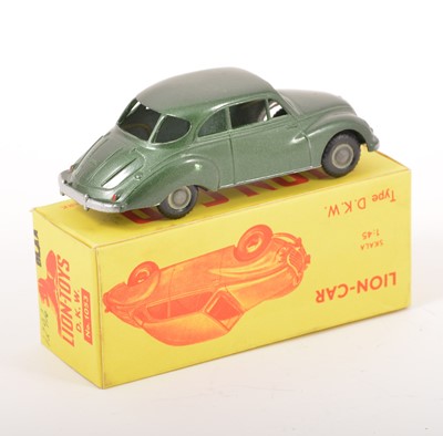 Lot 161 - Lion Car Denmark 1:45 scale model; no.1053 Type DKW, dark green body, plastic hubs, in original box.