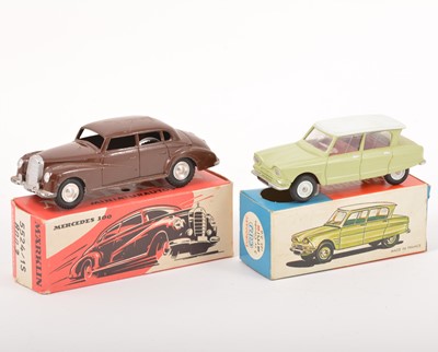 Lot 162 - Marklin and Europac CIJ models; no.8003 Mercedes 300, dark brown body, spun hubs, (wear to roof), 3 CV Citroen, both boxed.