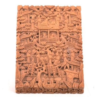 Lot 158 - A Cantonese late 19th century carved wooden card case.