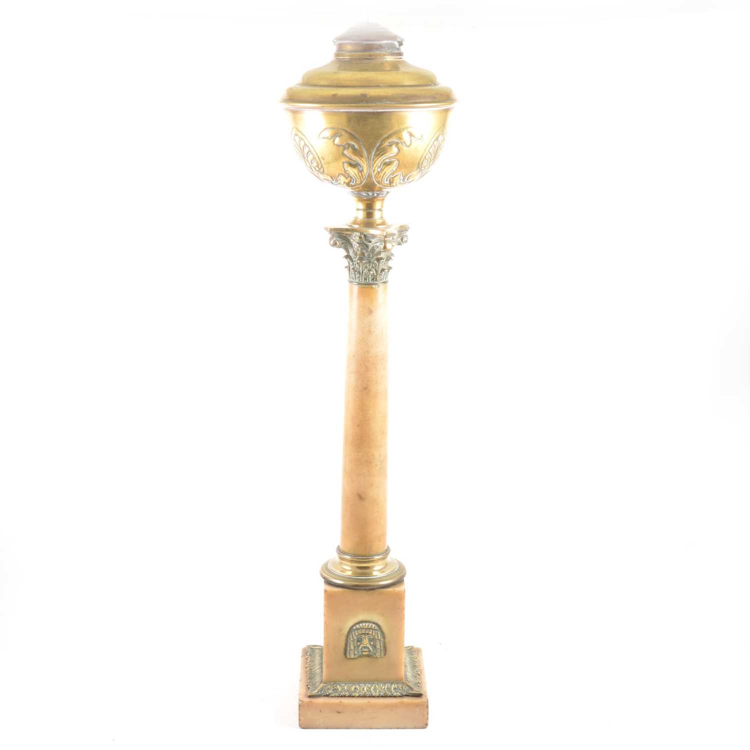 Lot 184 - A converted brass and marble oil lamp.