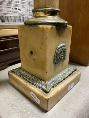 Lot 184 - A converted brass and marble oil lamp.