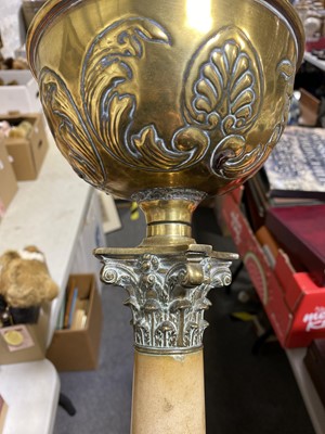 Lot 184 - A converted brass and marble oil lamp.