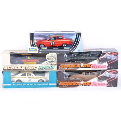 Lot 216 - Five Scalextric & Revell slot-car racing models.