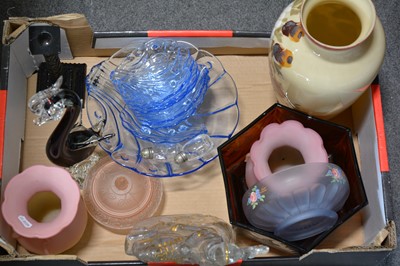 Lot 64 - Victorian opaque glass vase, Knight in armour novelty flask, and other coloured glassware.