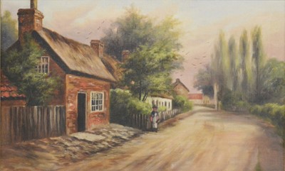 Lot 421 - English School, figure on a village lane