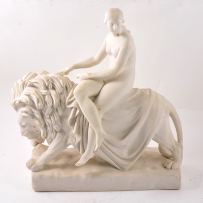 Lot 60 - Minton Parian statue, Una and the Lion, after John Bell