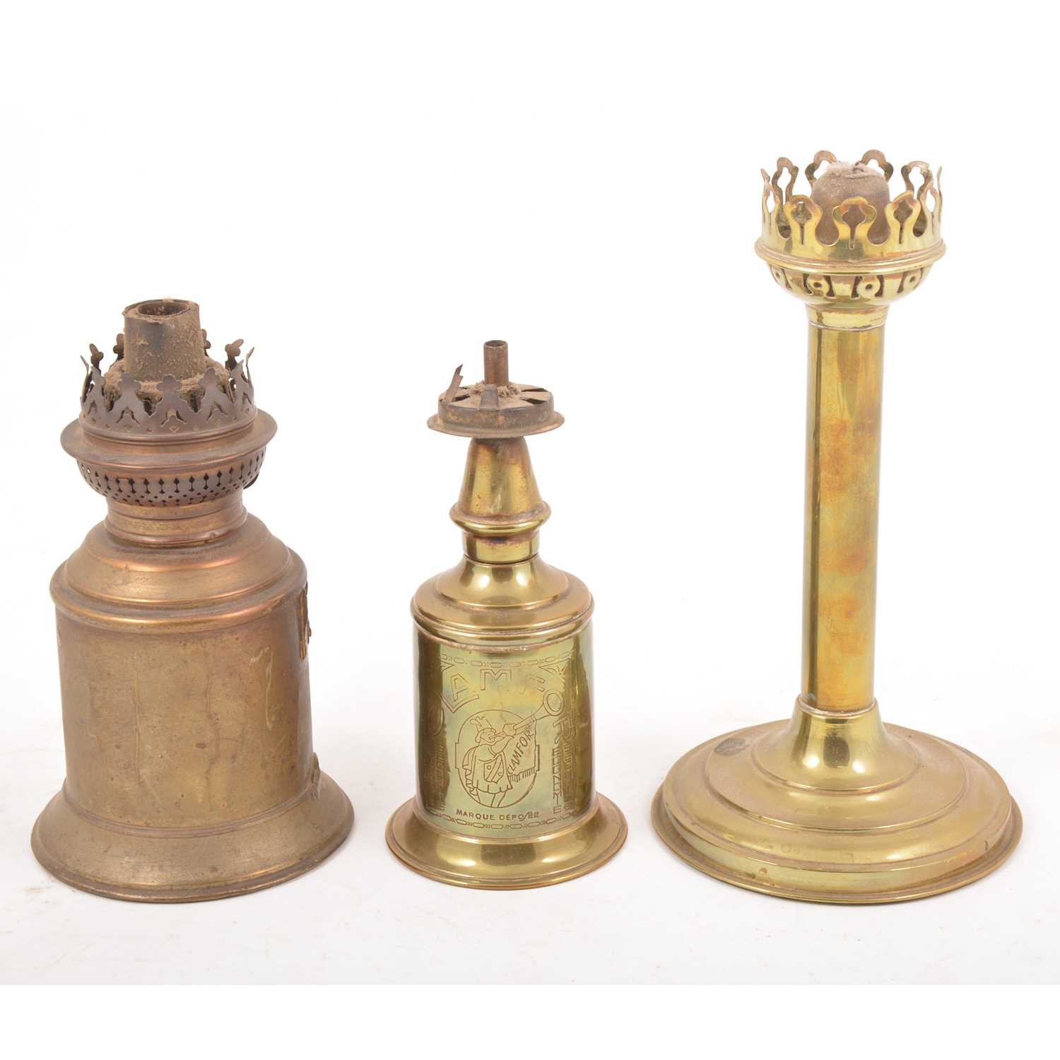 Lot 108 - A quantity of oil lamps, burners, fitments, and scrap electroplated ware.