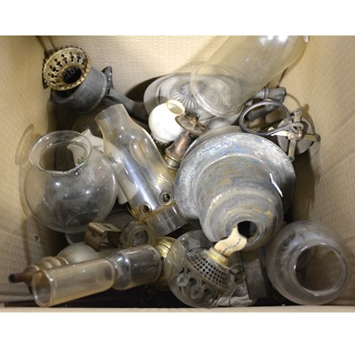 Lot 108 - A quantity of oil lamps, burners, fitments, and scrap electroplated ware.