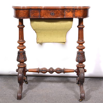 Lot 512 - Victorian burr walnut work table.