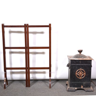 Lot 505 - Metal coal box and a mahogany folding towel rail