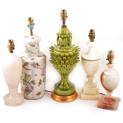 Lot 61 - Five assorted lamp bases, including a lead-glazed pineapple form