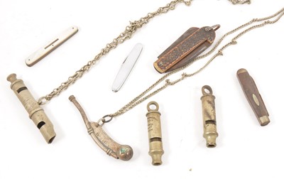 Lot 231 - A collection of whistles, penknives, pens, pipes and other smoking requisites.