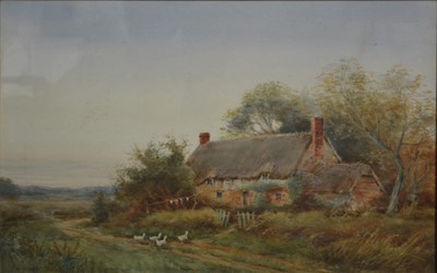 Lot 406 - Frank B Jowett, Thatched cottage in a landscape, and another work