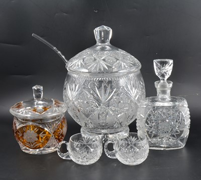 Lot 160 - A modern cut glass punch bowl and glasses, cut glass bowls etc.