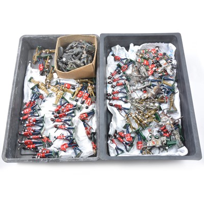 Lot 75 - Two trays of lead painted military figures, various makers and ages, some Britains.