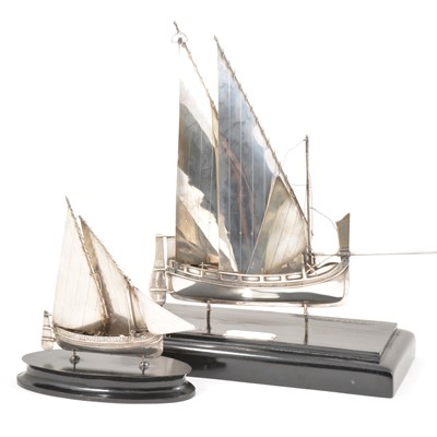 Lot 186 - Maltese white metal model of a boat, and another smaller