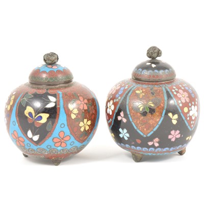 Lot 28 - Pair of small Japanese cloisonne vases
