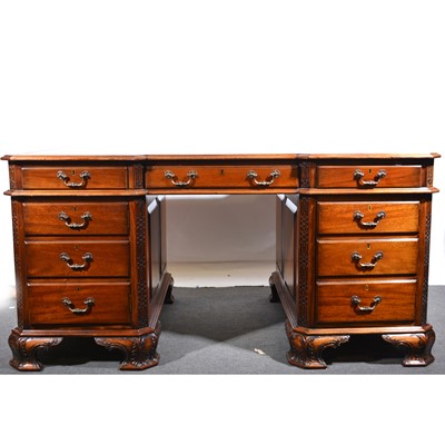 Lot 512 - George III style mahogany twin pedestal partners desk