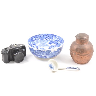 Lot 68A - A Copeland Spode bowl and ladle, a copper urn with lid and a Tamashi S-1000F camera.