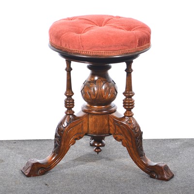 Lot 467 - Victorian stained walnut adjustable piano stool.