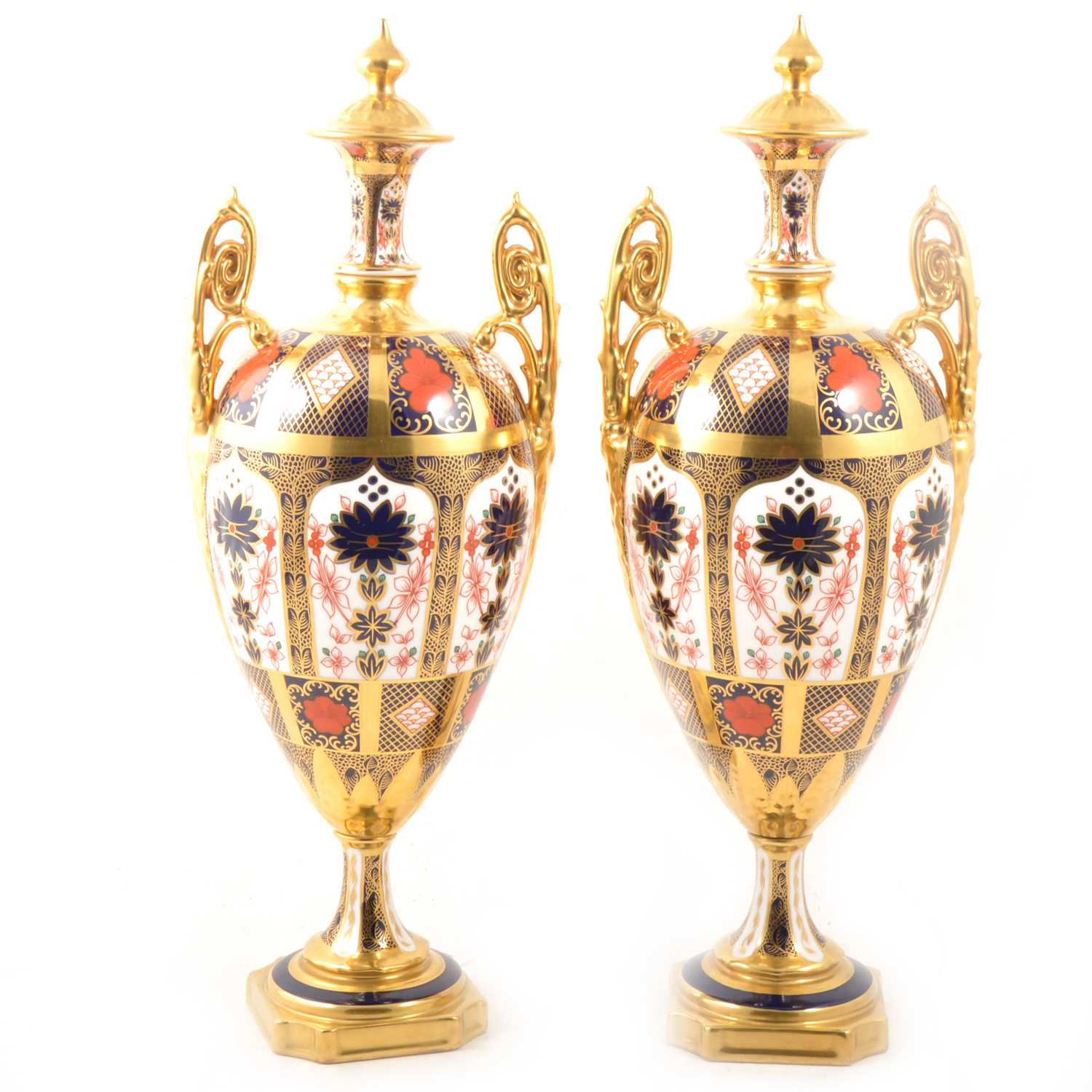 Lot 24 - Pair of Royal Crown Derby urns