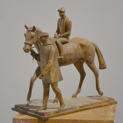 Lot 357 - Mary Milner Dickens - Racehorse and Jockey being led, a maquette