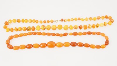 Lot 345 - Two amber coloured bead necklaces.