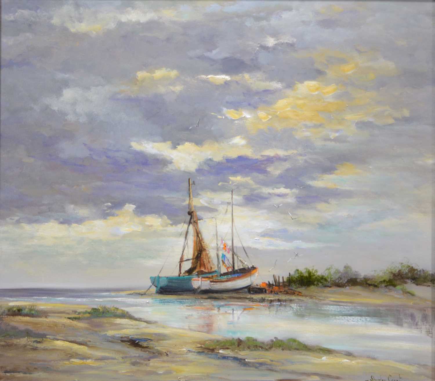 Lot 327 - Shirley Carnt, Thornham Harbour, oil