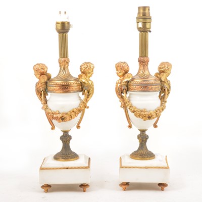 Lot 116 - Pair of white marble and gilt brass table lamps