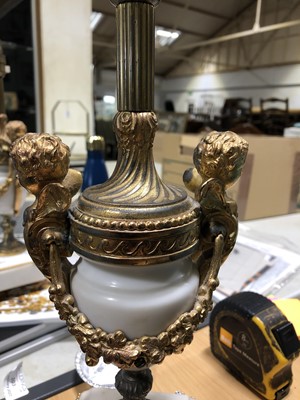 Lot 116 - Pair of white marble and gilt brass table lamps