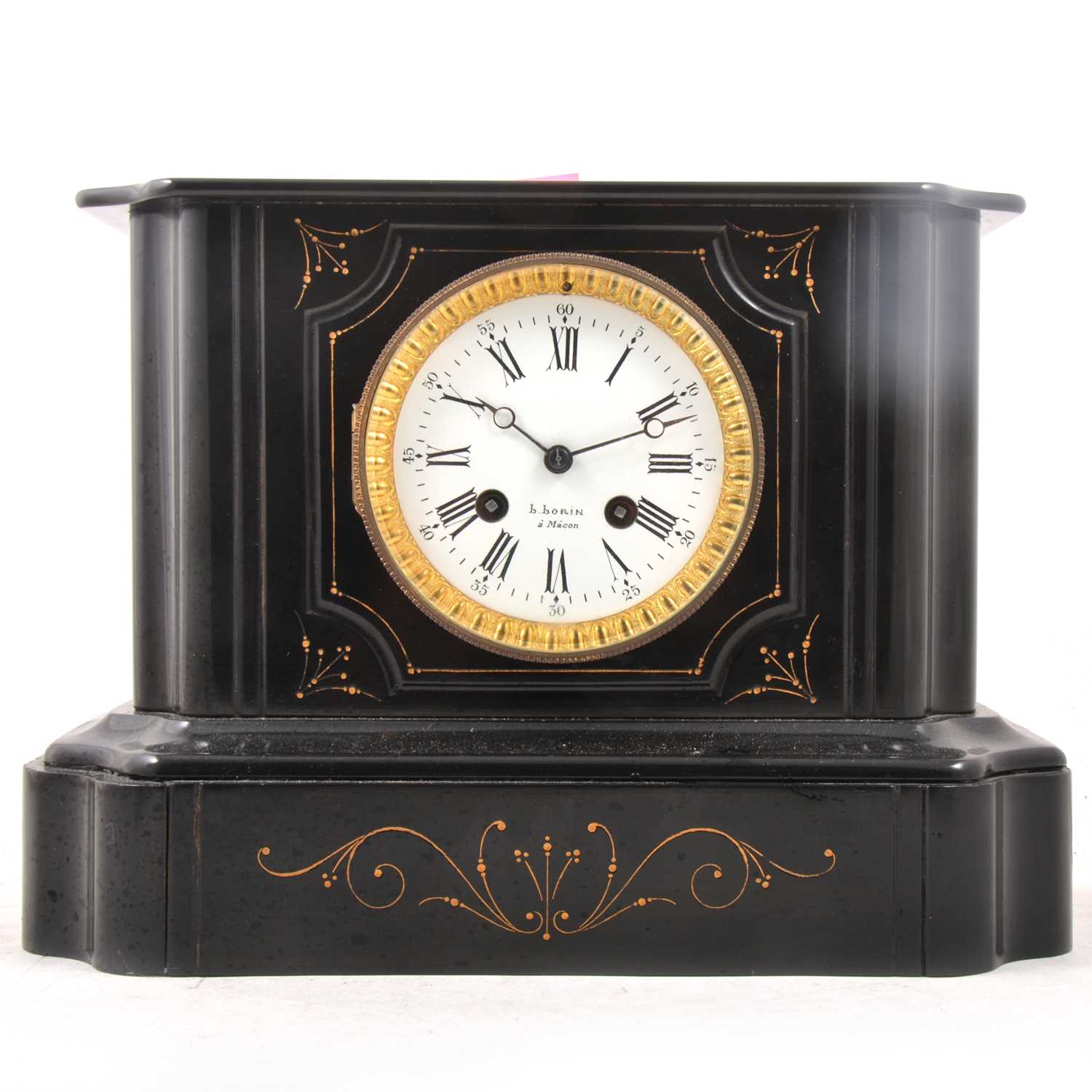 Lot 120 - A Victorian slate mantel clock.