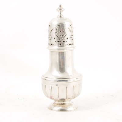 Lot 266 - A silver sugar caster by Marples & Co, Birmingham 1905, baluster form with fluting to lower half of body