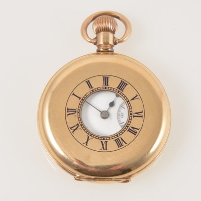 Lot 391 - Waltham, a gold-plated demi hunter pocket watch.