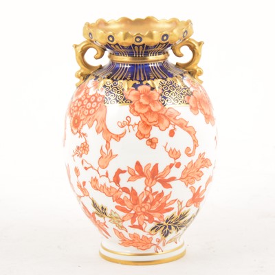 Lot 3 - A Royal Crown Derby twin-handled ovoid vase.