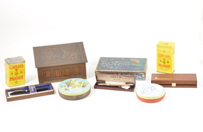 Lot 238 - A collection of vintage tins and pens.