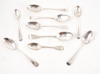 Lot 287 - Silver table and dessert spoons.