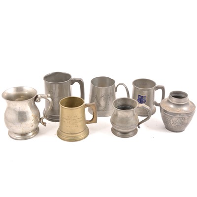 Lot 256 - A collection of pewter tankards and other items, to include WWII interest