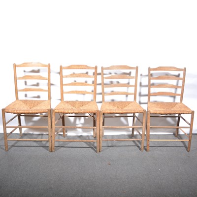 Lot 539 - Four similar Arts and Crafts ash ladder-back chairs, in the manner of Ernest Gimson