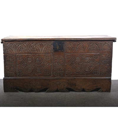 Lot 411 - Carved oak coffer, 19th century.